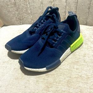 Navy blue with green accent, Adidas tennis shoes 6